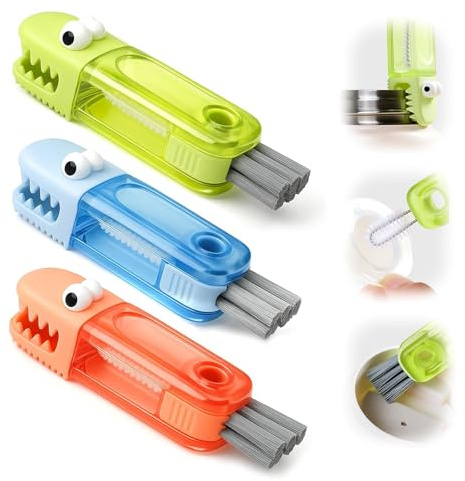 AURIVEE 3-in-1 Silikon Becherdeckel-Reinigungsbürste Set, Multifunktionale Wasserflaschenbürsten zur Reinigung von Trinkhalmen & Küchenspalten, Praktisches 3er-Pack