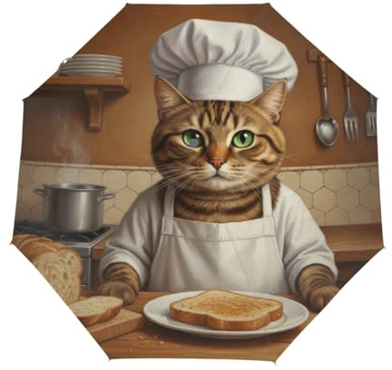 Drekrid Reise-Regenschirm für Regen – Katzen-Koch, winddicht, kompakt, automatisch, umgekehrt, faltbar, Regenschirme für Kinder und Frauen, automatisches Öffnen und Schließen, kleiner niedlicher
