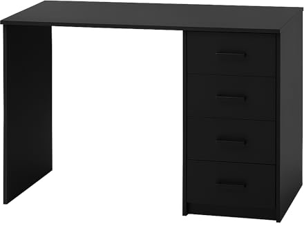 FRANKYSTAR Cassiopea – Schreibtisch mit 4 Schubladen, 110 x 56 x 73 cm, für Büro-PC, aus Holz, Schwarz