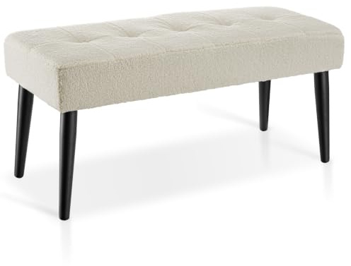 tectake® Banc rembourré 95 x 38 x 45 cm, Motif matelassé, Charge Max. 220 kg, Banquette au Montage Rapide et Facile d’Entretien, Bout de lit, Meuble Salon Chambre Entrée Dressing - Bouclé Crème