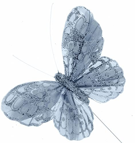 Corsage Creations – 10 cm Glitzer Schmetterlinge – Silber (12 pro Pk, auf eine 20 cm Draht)