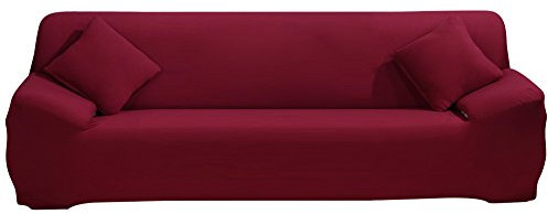 ele ELEOPTION Sofa Überwürfe Sofabezug Stretch elastische Sofahusse Sofa Abdeckung in Verschiedene Größe und Farbe Herstellergröße 235-300cm (Weinrot, 4 Sitzer für Sofalänge 220-300cm)