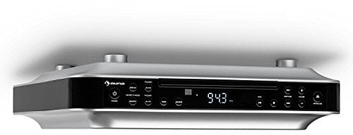 auna KRCD-100 BT - Kitchen Under Cabinet Radio, LCD, Digital OUC tuner, Radio, Wireless, MP3, Space-saving transformer, CD, CD-R, CD-RW, 3.5mm AUX, 2 x 2W RMS, Silver