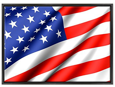 Bild auf Leinwand Canvas – Gerahmt – fertig zum Aufhängen – Amerikanische Flagge – Sterne und Streifen USA Dimensione: 50x70cm B - Colore Nero Moderno