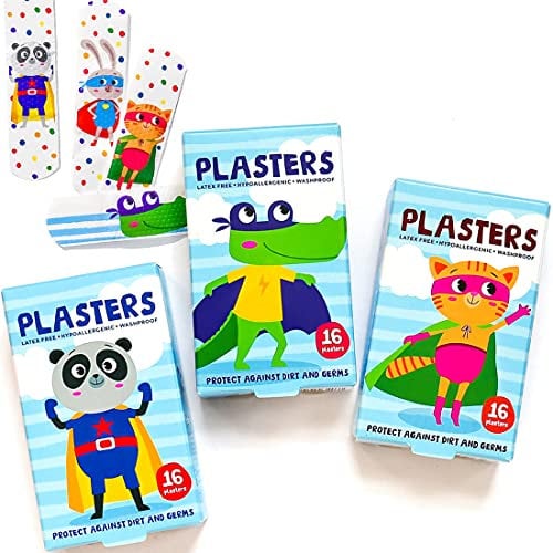 Superhero Plasters for Kids (Latex Free/Hypoallergenic/Washable/Plasters/Assorted Models), 32 Count (Pack of 1)