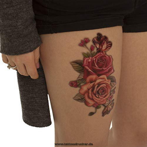 1 x Rosen Haut Tattoo - Buntes XL temporäres Tattoo HB665 (1)