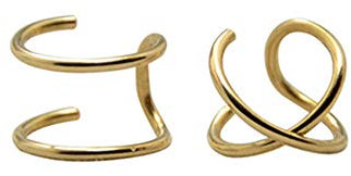 HOMEYU Ohr Manschetten, Doppel und Criss Cross Ohr Manschette, kein Piercing, Knorpel Ohr Manschette, einfache gefälschte Knorpel Clip Ohrringe, Gold gefüllt 2er Set