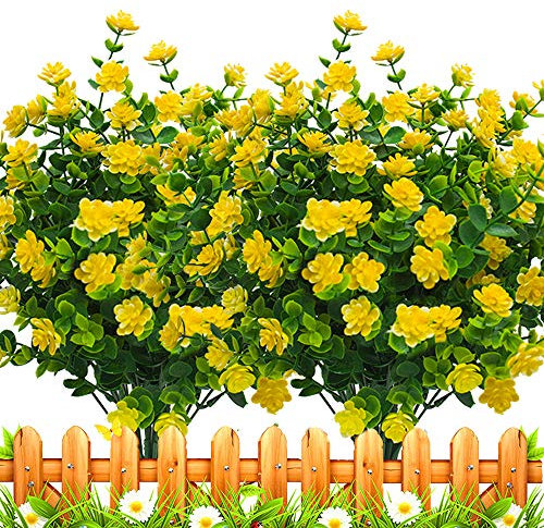 Künstliche Blumen, UV-beständig, Kunststoff, 8 Bündel (gelb)