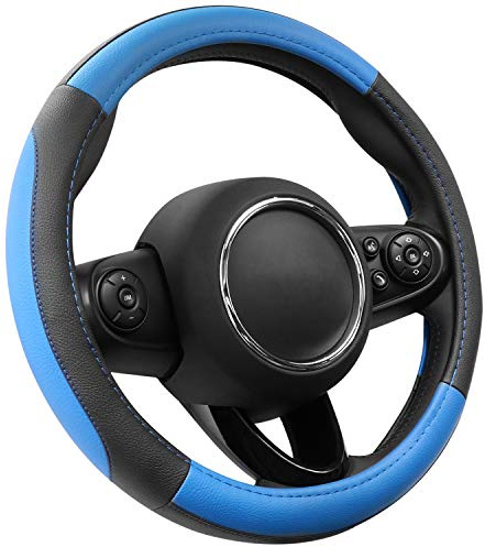 COFIT Anti-Rutsch Lenkradbezug Auto Lenkrad üBerzug Leder Lenkradhüllen Universal Mikrofaser Autolenkradbezug Autozubehör S 35.5-36cm Blau and Schwarz