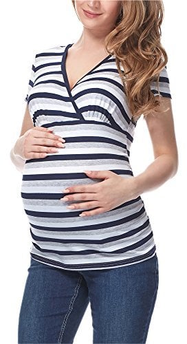 Bellivalini Damen Umstands Shirt mit Stillfunktion BLV50-123 (Streifen, M)