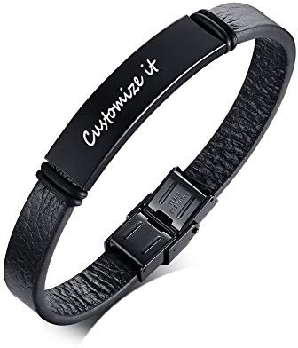 Individuelles Lederarmband für Herren, Edelstahl personalisiert Name Platte geflochtene Leder Handgelenk Band Manschette Armband für ihn für Geburtstag Vatertag Weihnachten Magnetisch Schließe