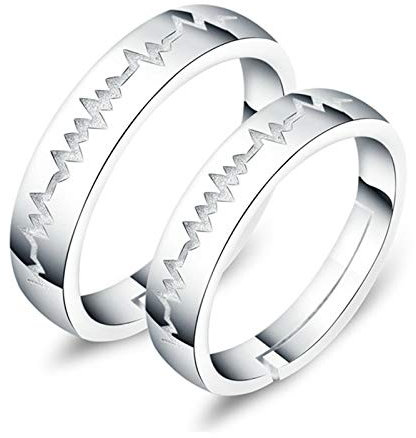 Beydodo Hochzeitsringe Echt Silber 925 Herzschlag Verstellbar Ringe Paare Verlobung Partnerringe für 2 Gr.54 (17.2)
