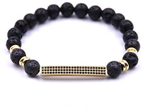 Generic Stein Armband,7 Chakra Vintage Natur 8 Mm Lava Stein Perlen Micro Inlay Zirkonia Goldene Rohr Diffusor Armreif Charm Schmuck Männer Frauen Freund