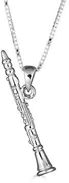 Sterling Silber 3D Klarinette Musik Anhänger Halskette (Verfügbare Kettenlänge 40cm - 45cm - 50cm - 55cm)