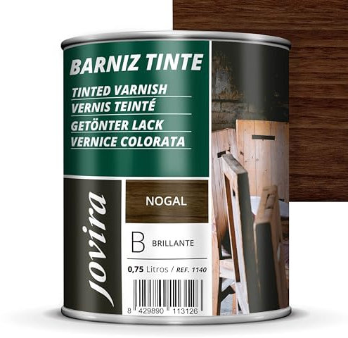 JOVIRA PINTURAS Barniz Brillante Tinte (6 colores). Barniz para madera. Protege, decora y embellece. (750 Mililitros, Nogal) D-1