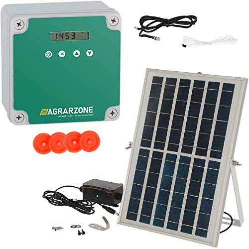 Agrarzone Automatische Hühnerklappe Solar ohne Schieber - Hühnertür mit Timer, Manuell, Lichtsensor - Elektrische Hühnerklappe automatisch - Hühnerklappe elektrisch für Hühnerstall
