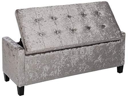 Warmiehomy Ottoman Window Seat Storage Chest Stool Bench Ottoman Storage Bed End Sofa Bench Home Furniture Swan Velvet (Silver)