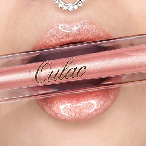 Oulac Gloss à Lèvres Pailleté Rose Nude - Transparent Hydratant Liquide | Huile à Lèvre Brillant Lip Oil - Enrichi en Extrait de Rose | Formule Vegan - 4,5ml (03)