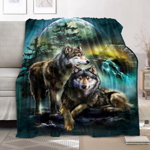 FANSU Kuscheldecke Flauschig 150x200 cm- XL Wohn Kuscheldecken mit Wolf Motiv Fleecedecke Weich und Warme, 3D Wohndecke Flanell Fluffy Blanket als Sofadecke Tagesdecke