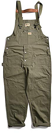 Cicilin Salopette da Uomo in Cotone a Gamba Ampia Tuta da Lavoro Pantaloni alla Moda con Bretelle Verde Taglia M