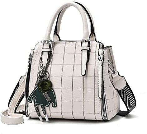 BUKESIYI Damen Tasche Umhängetasche Handtasche Frauen Klein Schultertasche Weekender Lack PU Leder DE77139 Nicht-Gerade Weiss V1