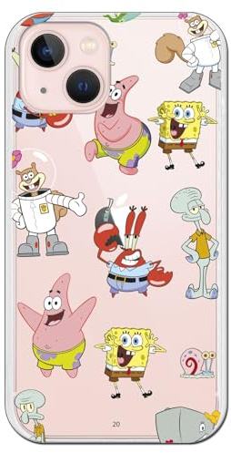 Schutzhülle für iPhone 13, Spongebob-Design, lustiges Design mit Patrick, Tintenfisch, Krabbe, Sandstein, TPU-Silikon, flexibel, transparent