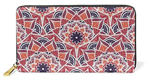 Blumenblume Ethnische Orientalische Reißverschluss Brieftasche Echtes Leder Geldbörse Kreditkarteninhaber für Frauen Telefon Mädchen Männer