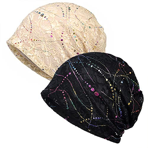 XYIYI Damen Mütze Chemo Hut Slouchy Kopfbedeckungen Kopf Wraps Krebshüte (2 Stück Cashewblau Gelb-P)