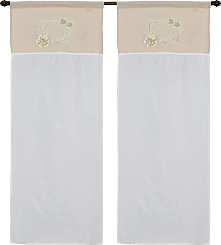 coppia tendine a vetro da cucina a pannello con passante unico art rouen tessutto effetto lino seta in poliestere con applicazione rose per finestra e porta finestra mis 60x150cm dis fiore beige