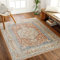 Livabliss Dukan Teppich waschbar in der Waschmaschine - Vintage Teppich waschbar für Wohnzimmer 160x213 cm, Schlafzimmer, Küche - Orientalischer Boho Style Teppiche, Teppich Groß, Orange, Creme, Blau