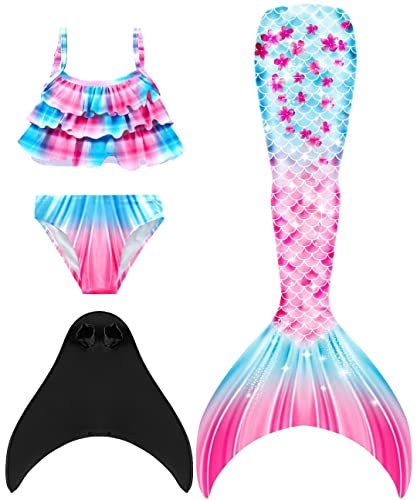 NAITOKE Meerjungfrauenschwanz mit Flosse für Mädchen Meerjungfrau mit Mermaid Tail Badeanzug,BBDMJ,110