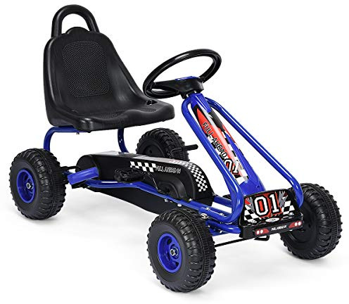 GYMAX Go Kart per Bambini 3-6 Anni, Macchina Cavalcabile con Pedali e Sedile Regolabile, Go Kart Giocattolo Facile da Controllare, 50x92x53 cm (Blu)