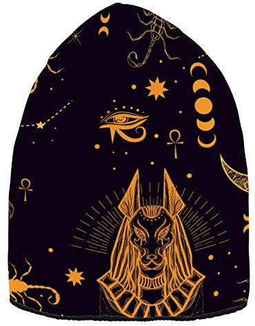 YOUJUNER Herren Damen Beanie Mütze Ägyptische Anubis Sternbild Beanie Cap Thermo Uhr Cap Uni Kopfbedeckung Totenkopf Kappe Manschette Wintermützen Mehrfarbig, mehrfarbig, Einheitsgröße