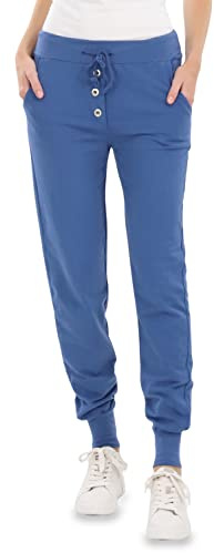 Malito - Damen Jogginghose im Classic Look - Sporthose in Unifarben - Baggy zum Tanzen - Sweatpants - Trainingshose 8021-G (Jeansblau L)
