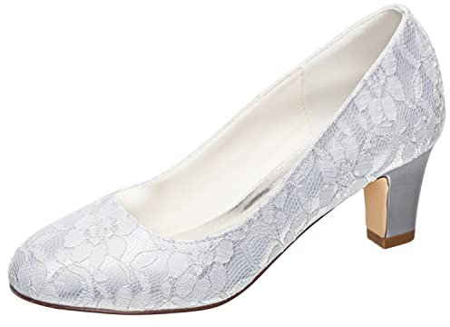 Emily Bridal Brautschuhe Damen Seide wie Satin Stöckel Absatz geschlossene Zehe Pumps (EU38, Silber)