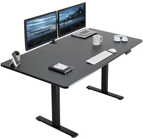 VIVO Electric Height Adjustable 180cm x 91cm Memory Stand Up Desk, Extra Deep Black Table Top, Black Frame, Standing Workstation with Preset Controller, 1B Series, DESK-KIT-1B7B-36