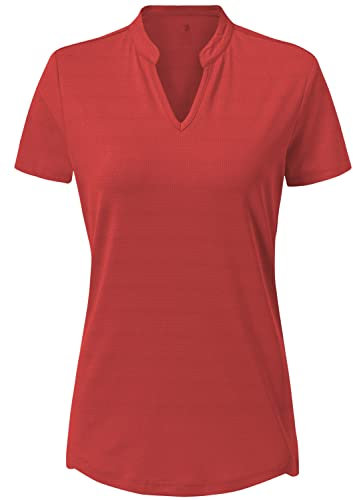 donhobo Damen Sport Fitness T-Shirt Kurzarm V-Ausschnitt Laufshirt Atmungsaktiv Schnell Trocken Shortsleeve Gym Yoga Top (Tiefes Rot, XL)