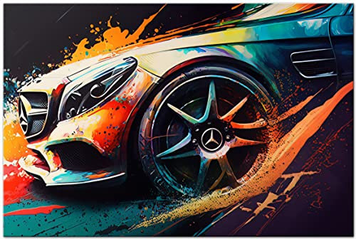 Printonia Wand Bild 120x80cm Mercedes-Benz AMG auf Leinwand Pop Art Auto Bilder Büro Deko Dekoration Wandbild Kunstdruck