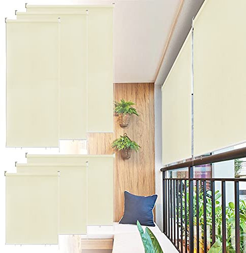 Aufun Senkrechtmarkise Vertikalmarkise Balkonmarkise 140 x 140 cm Sonnenschutz Balkonsichtschutz Sichtschutz Balkonrollo Stabil und wetterbeständig, für Balkon, Terrasse, Garten (Beige)