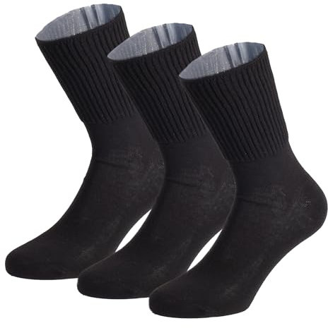 CALZITALY, PACK 3/6 PAIRES Chaussettes Sans Bord Elastique, Chaussettes Médicales Unisexe, Chaussettes pour Diabétiques en Coton | Noir, Blanc, Naturel | Made in Italy (3 Paires - Noir, 43-46)