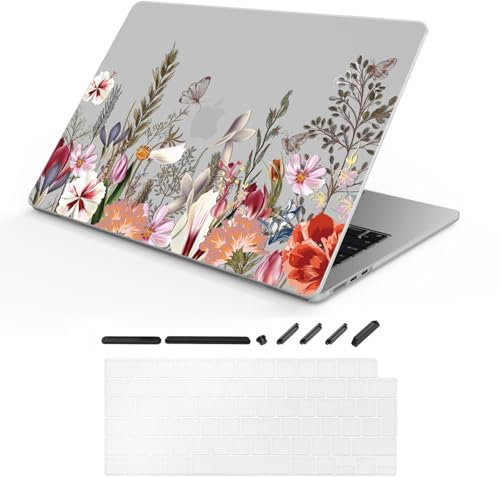 TeDaWen MacBook Hülle Kompatibel mit MacBook Air 15,3 Zoll 2025-2023 Release New (MacBook Air 15 A3241 M4 A3114 M3 A2941 M2 Chip), Hartschalengehäuse mit Tastaturabdeckung,Blumen und Pflanzen - 4
