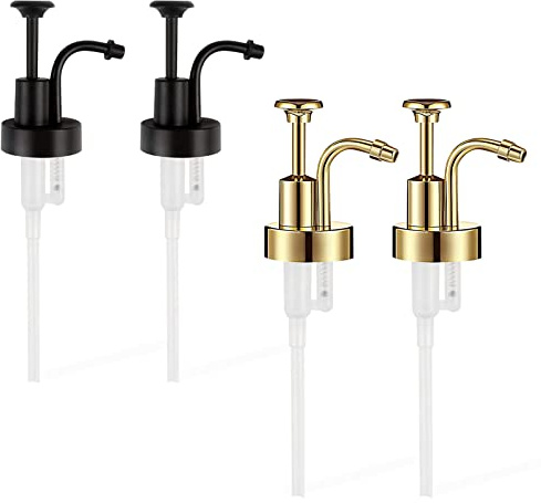 4 Pieces Coffee Syrup Pump, Skinny Syrup Pumps Fit Coffee Syrup Dispenser with 1.3 Dia, Bottle Pumps for Flavored Syrups Multiple Types of Bottles (Gold & Black)