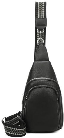 ITALYSHOP24 Unisex Crossbody Bodybag Sling Tasche Rucksack Crossover Schultertasche Brusttasche Umhängetasche Bag damen herren Schwarz V1