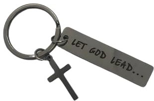 Zolivie Faith Schlüsselanhänger, niedlich, inspirierend, spirituell, Kreuzanhänger, lass Gott führen, Schlüsselanhänger, Tasche und Autoschlüssel, inspirierender Schlüsselanhänger, silber, Small