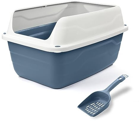 Patam lettiera aperta per gatti con bordi alti e paletta omaggio, 56 cm x 40 cm x 30 cm Made in Italy – Attila Blu