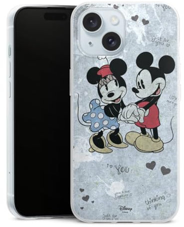 Slim Case extra dünn kompatibel mit Apple iPhone 15 Silikon Handyhülle transparent Hülle Disney Mickey & Minnie Mouse Vintage