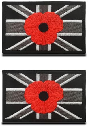 2 Packs British Union Jack/Rose Kingdom Embroidered Hook and Loop Patch with Great Britain UK Rose Tactical National Morale Emblem for Military Uniforms Jacket Bags Backpack Cap Airsoft