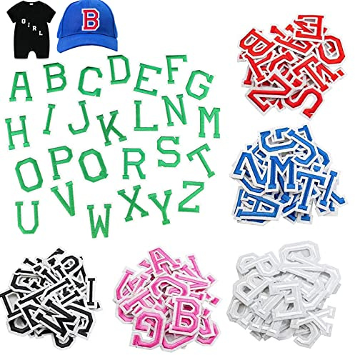 XZEIT 156 Kleidungsstücke mit Buchstaben zum Aufbügeln, genähtes Alphabet-Patch, Stickerei A-Z, für Hüte, Jacken, Hemden und Jeans, Nähprojekte (6 Farben)