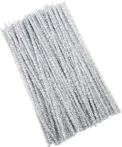 100 Stück Glitzer Pfeifenreiniger Set, Silber Pfeifenreiniger Chenilledraht 30 cm, Pfeifenputzerdraht für DIY Craft Projekte Chenilledraht Biegeplüsch zum Basteln und Dekorieren Pipe cleaners silver