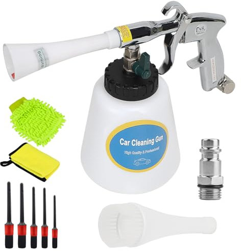EXLECO Pistolet de Nettoyage de Voiture Intérieur, Kit de Lavage, Valve Réglable, pour 60L 6~9,2Bar Air Comprimé, Pistolet de Pulvérisation Entretien Intérieur pour Auto Entretien Voiture avec Brosse